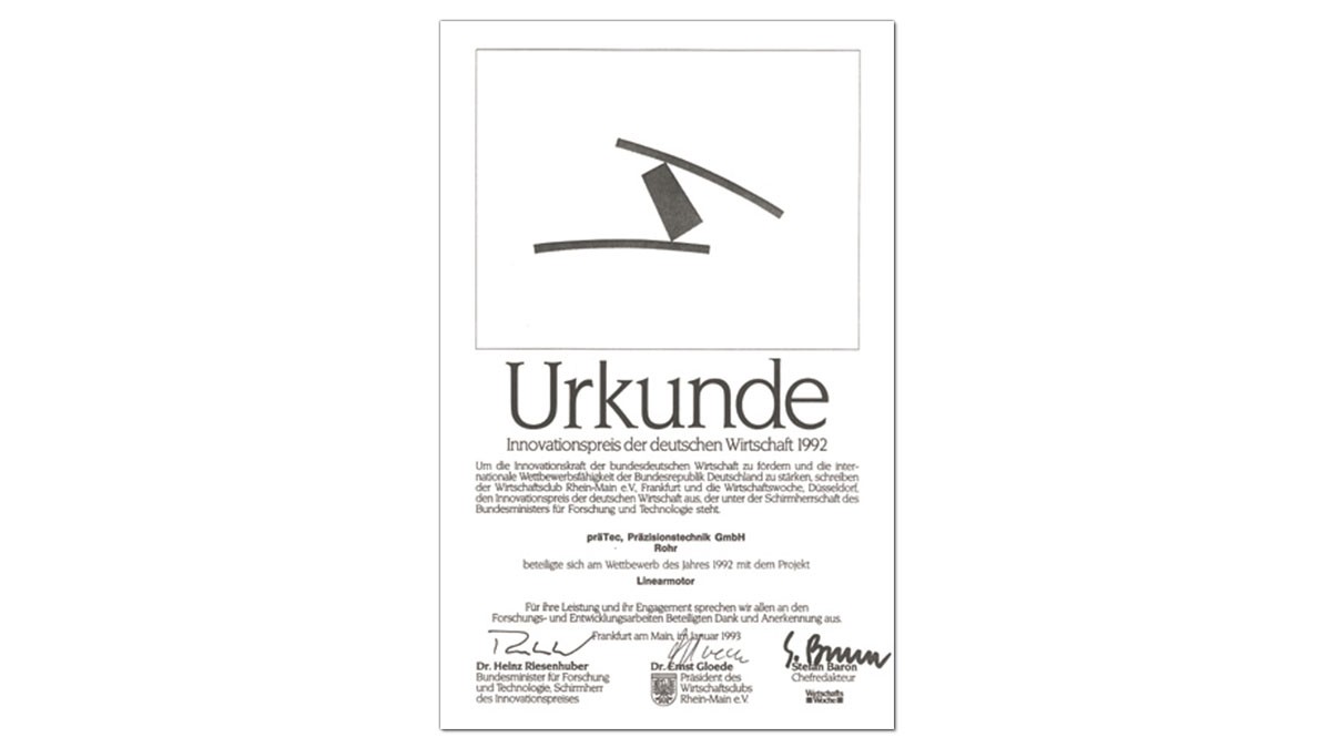 Receipt of German Industry Innovation Award (präTEC)